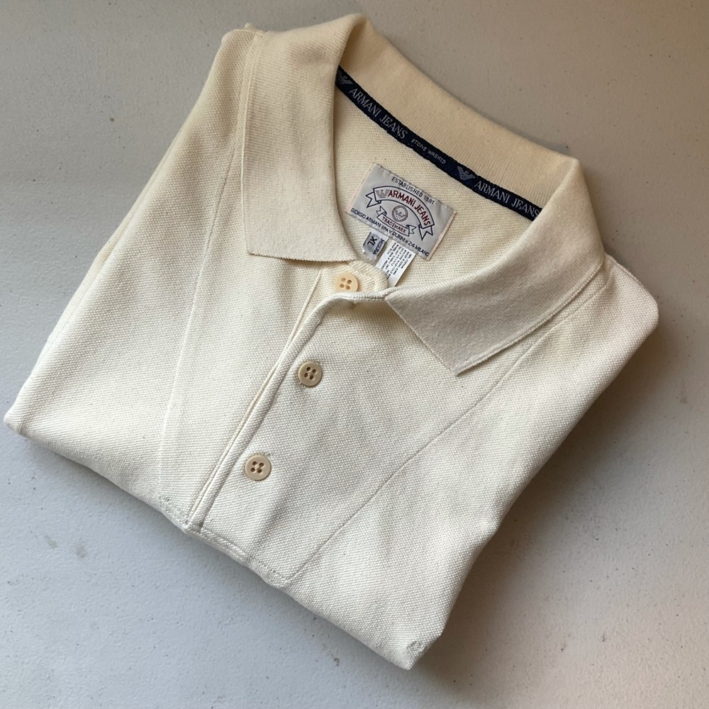 Vintage Armani Jeans Polo Shirt Beige Men’s Size XL